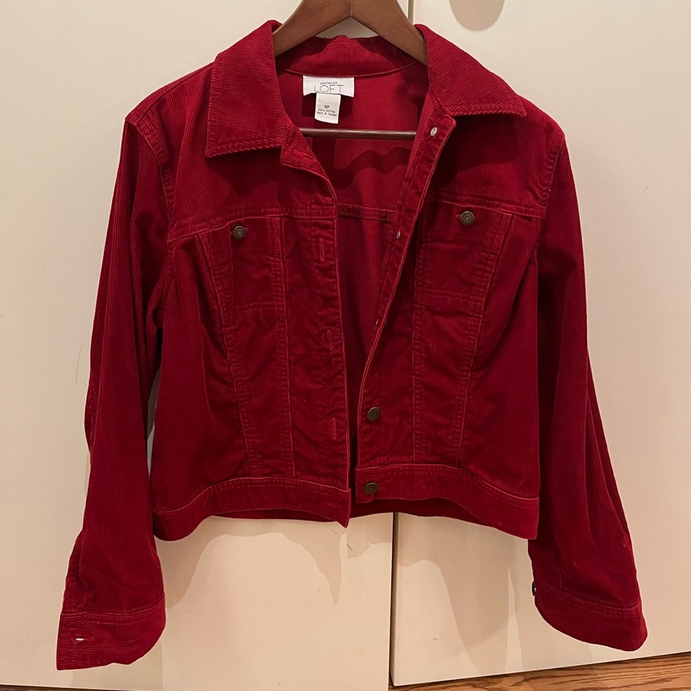 LOFT Red Corduroy Jean Jacket